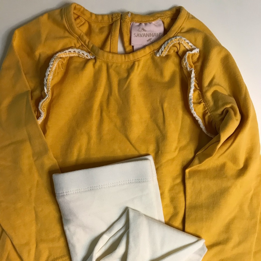 SAVANNAH 2 PIECE SET GIRL 18 MONTH COTTON CREAM LEGGINGS YELLOW TOP